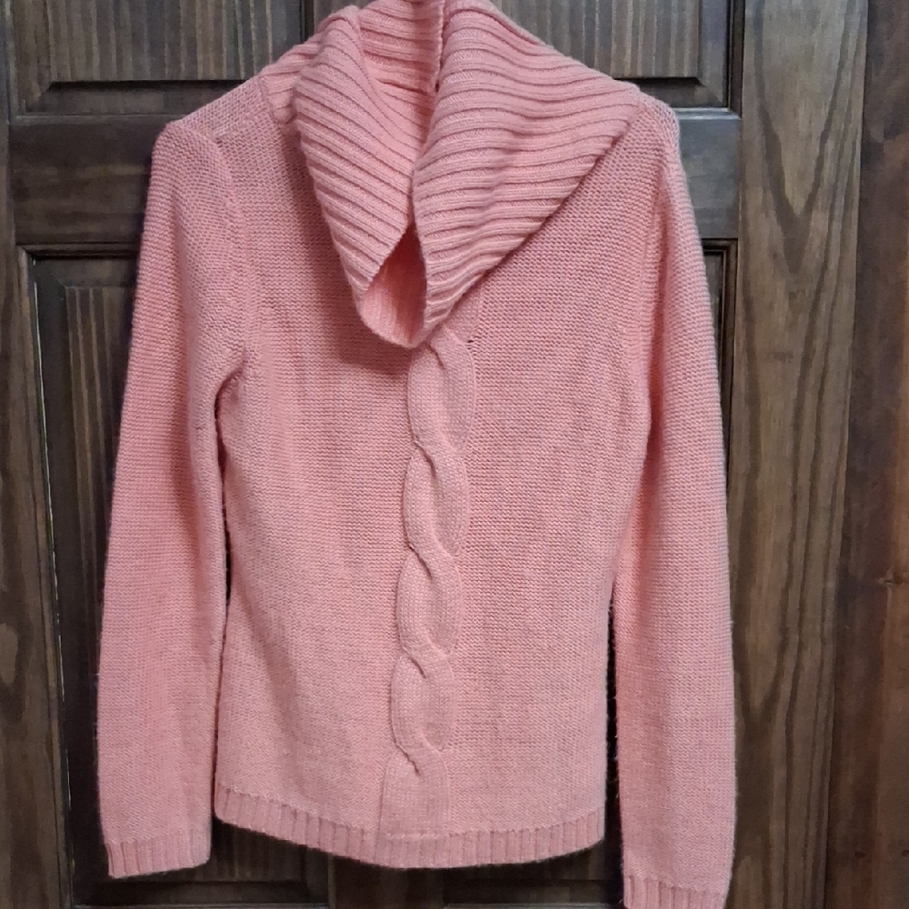 Ann Taylor Coral Pink Shawl-Collar Cable Sweater